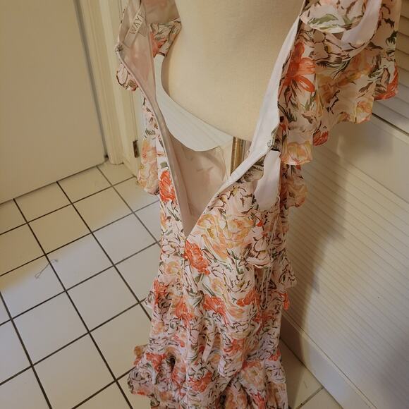 WAYF XXL Pink Floral Ruffle Maxi Dress Cutout Waist Spaghetti Strap Summer - Picture 6 of 9